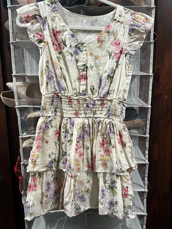 GAP Other - Gap x LoveShack Fancy Smocked Waist Dress - White with Pink & Lavender Flowers